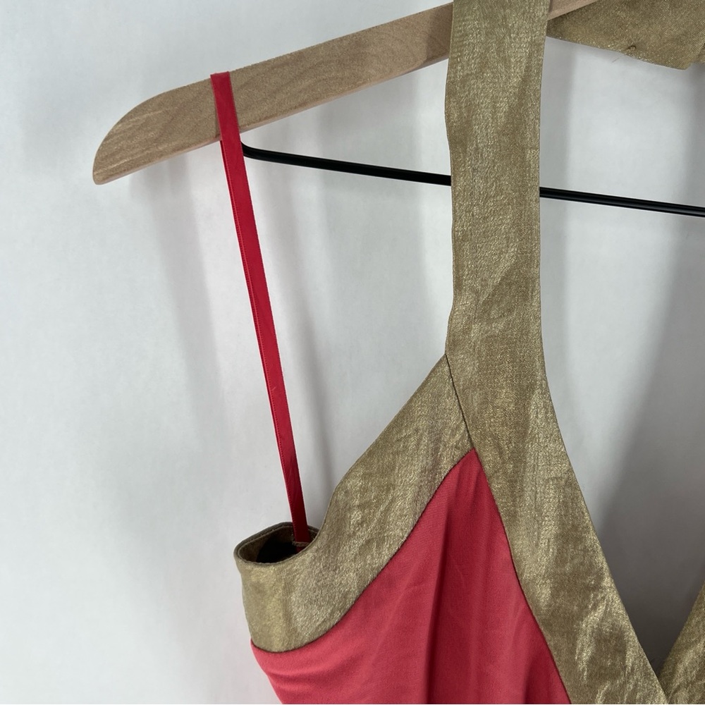 BCBG Paris Y2K Surplice Halter Neck Stretch Jersey Knit‎ Tie Waist Dress Size 6 - Picture 3 of 15